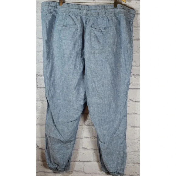 Athleta Cabo Linen Joggers Pants Women's Plus Size 24 Chambray Blue Zip Pockets - Picture 3 of 5